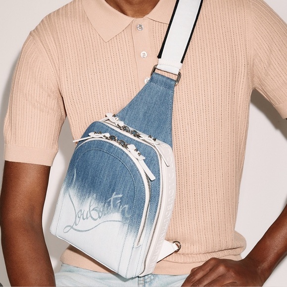 Christian Louboutin Handbags - authentic Christian Louboutin Loubifunk Dégradé Denim & Jacquard Backpack
